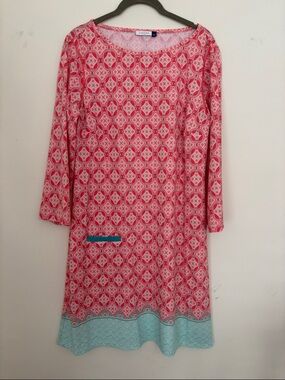 Cabana Life Pink and Aqua Printed Shift Dress